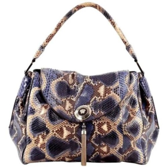 Versace Blue Snakeskin Talia Vanitas Bag New - Picture 1 of 5